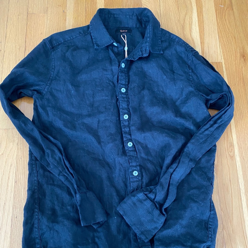 Quince Women's 100% European Linen Long Sleeve Shirt in Black Size Medium